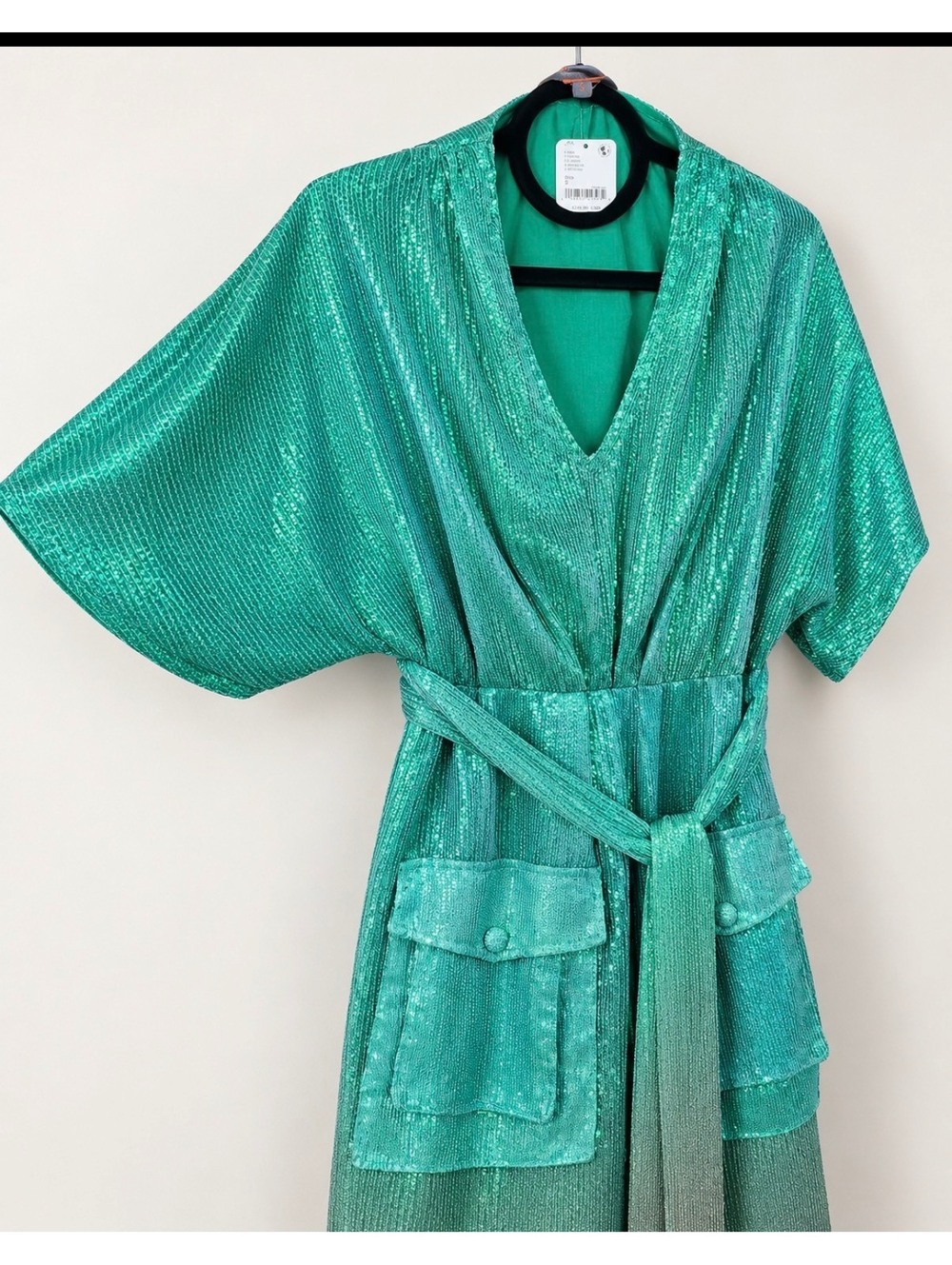Green Ombre Midi Dress with Belt and Pockets